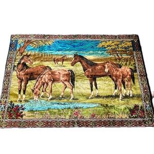 Vintage Wall Horse Play Tapestry Horses velvet 60s 70s wall hanging decoration